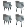 Poltrona Frau Stuhlsets|4er Set Stuhl Archibald Leder Nest Grau Gestell Massivholz Esche Farbig Gebeizt Schwarz Drehbar