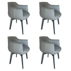 Poltrona Frau Stuhlsets|4er Set Stuhl Archibald Leder Nest Grau Gestell Massivholz Esche Farbig Gebeizt Schwarz Drehbar