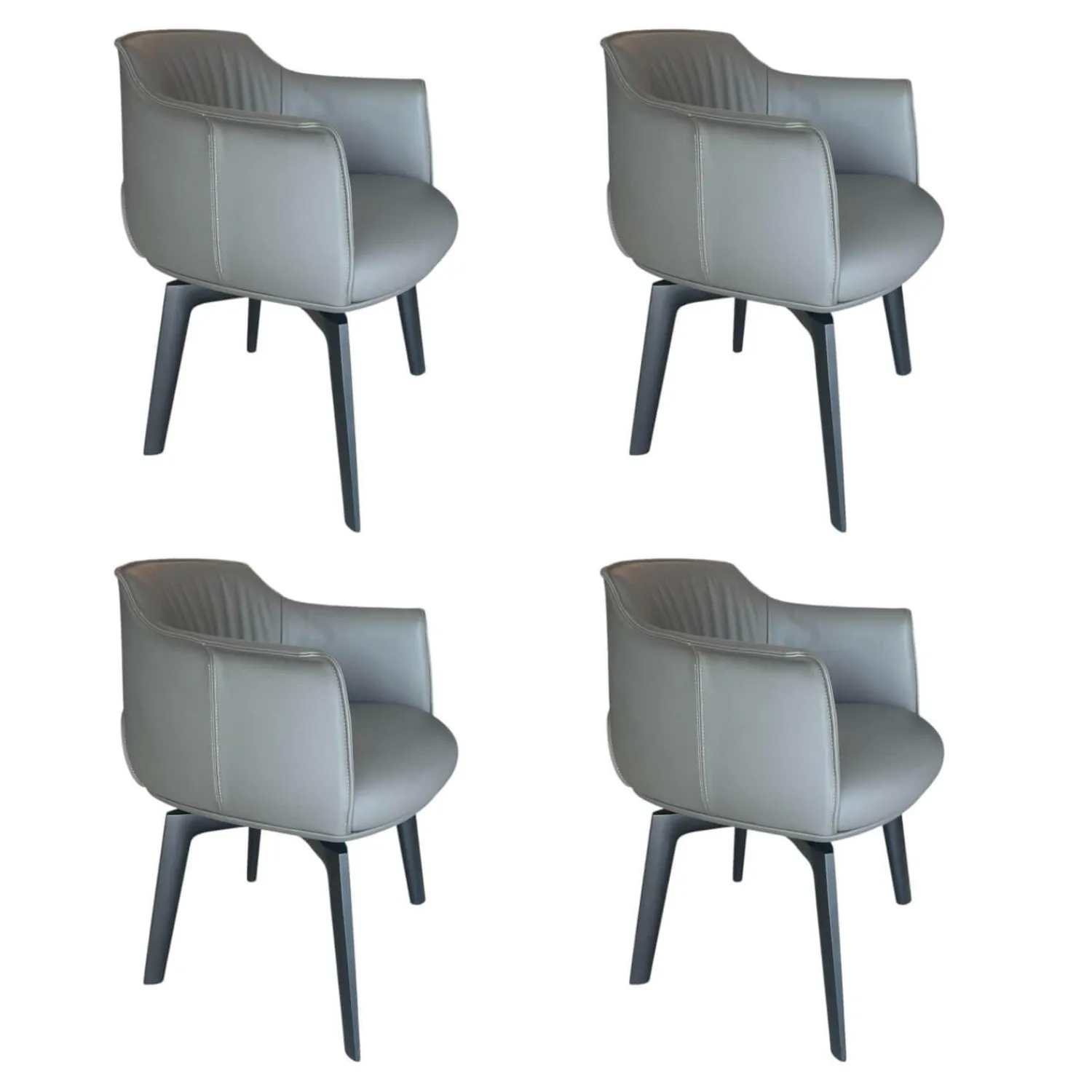 Poltrona Frau Stuhlsets|4er Set Stuhl Archibald Leder Nest Grau Gestell Massivholz Esche Farbig Gebeizt Schwarz Drehbar