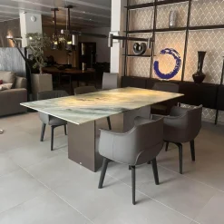 Poltrona Frau Stuhlsets|4er Set Stuhl Archibald Leder Nest Grau Gestell Massivholz Esche Farbig Gebeizt Schwarz Drehbar