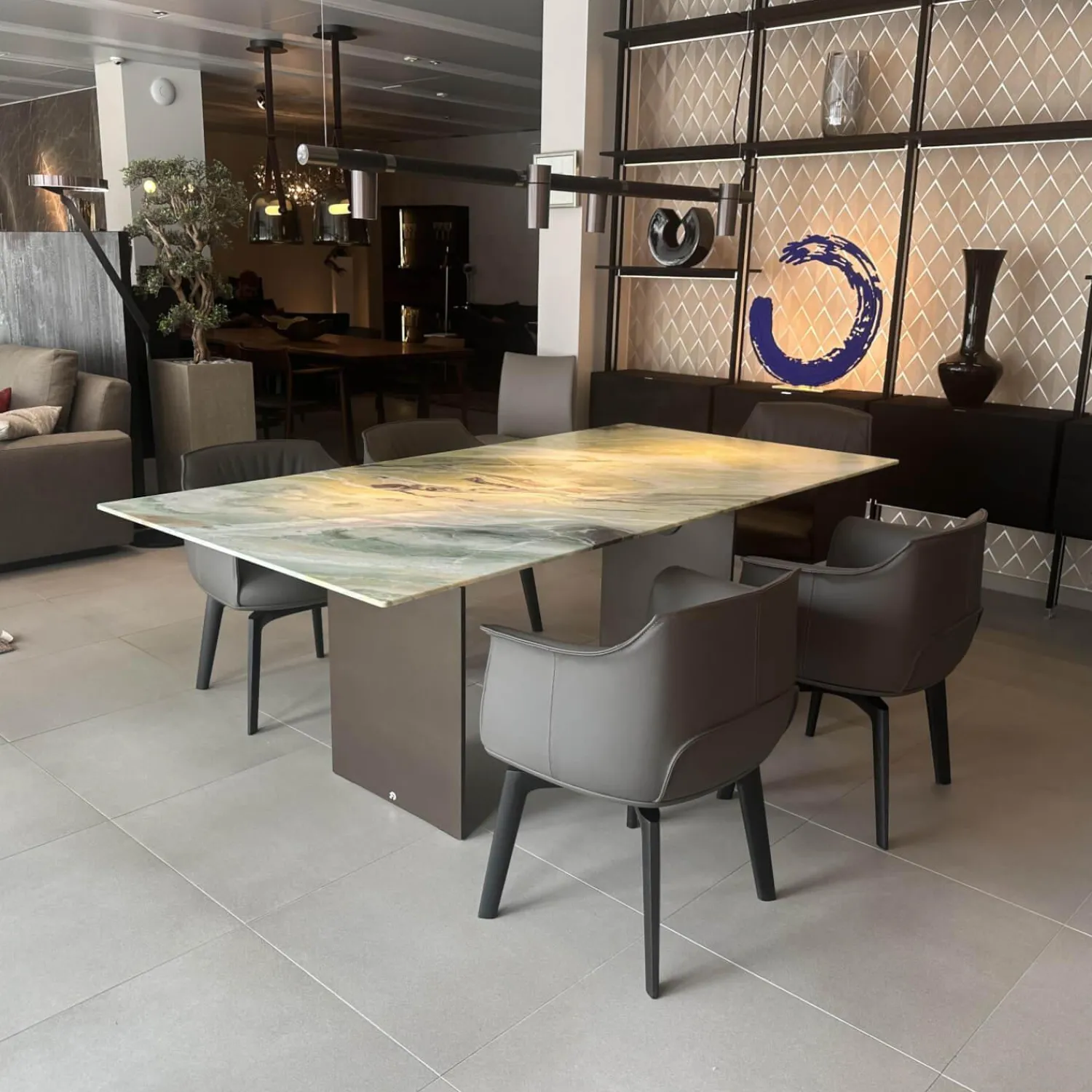 Poltrona Frau Stuhlsets|4er Set Stuhl Archibald Leder Nest Grau Gestell Massivholz Esche Farbig Gebeizt Schwarz Drehbar