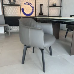 Poltrona Frau Stuhlsets|4er Set Stuhl Archibald Leder Nest Grau Gestell Massivholz Esche Farbig Gebeizt Schwarz Drehbar