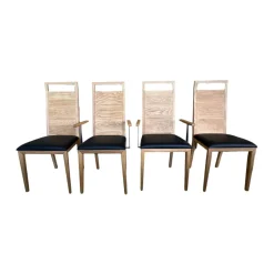 Scholtissek Stuhlsets|4er Set Stuhl Artus Leder Genua 0500 Schwarz Gestell Knorrige Eiche Natur Geölt