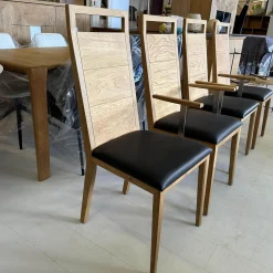 Scholtissek Stuhlsets|4er Set Stuhl Artus Leder Genua 0500 Schwarz Gestell Knorrige Eiche Natur Geölt