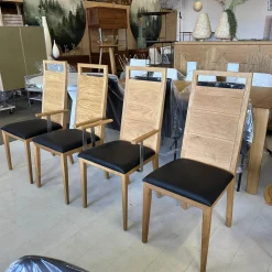 Scholtissek Stuhlsets|4er Set Stuhl Artus Leder Genua 0500 Schwarz Gestell Knorrige Eiche Natur Geölt