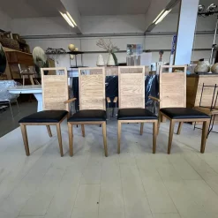 Scholtissek Stuhlsets|4er Set Stuhl Artus Leder Genua 0500 Schwarz Gestell Knorrige Eiche Natur Geölt