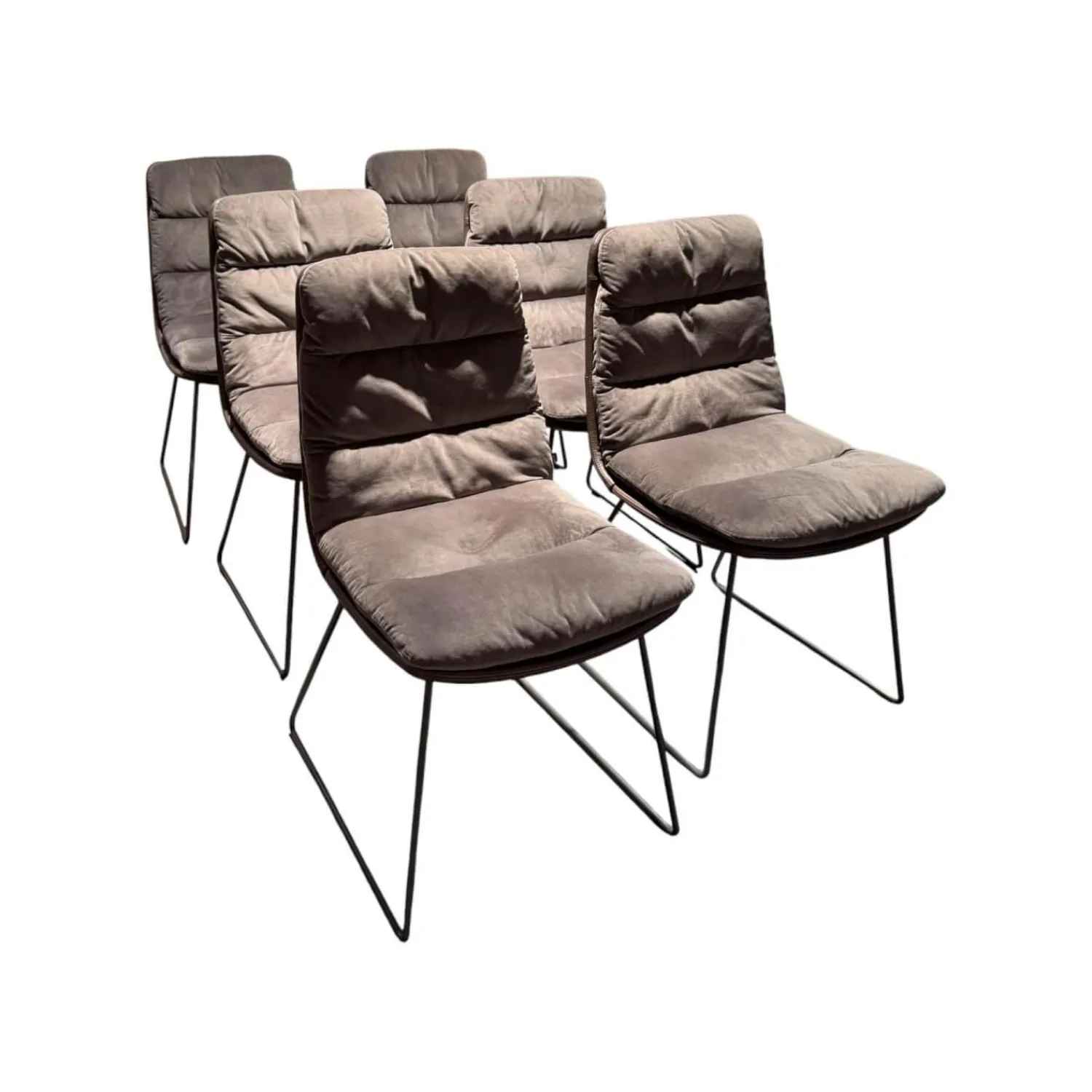 KFF Stuhlsets|6er Set Stuhl Arva Leder Dakota 6006 Grey Drahtkufengestell Metall Eisenblank Grau Lackiert