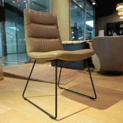 KFF Stuhlsets|2er Set Stuhl Arva Light Leder Sauvage Schlammgrau 8103 Braun Grau Drahtkufengestell Struktur Schwarz M02