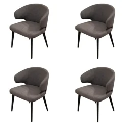 Minotti Stuhlsets|4er Set Stuhl Aston Stoff Nakano Grau Gestell Holz Mokka Braun Schwarz Lackiert