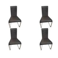 Tecta Stuhlsets|4er Set Stuhl B20i Bezug Leder 1 Anthrazit Geflecht Anthrazit Gestell Verchromt Mit Filzgleitern