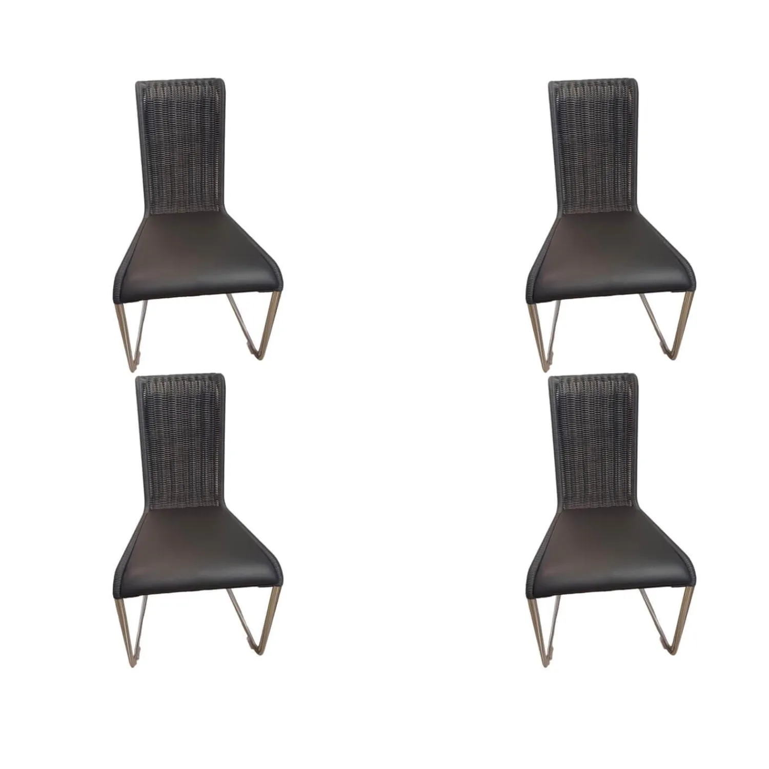 Tecta Stuhlsets|4er Set Stuhl B20i Bezug Leder 1 Anthrazit Geflecht Anthrazit Gestell Verchromt Mit Filzgleitern