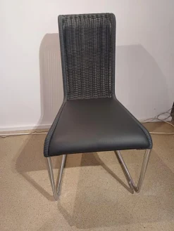 Tecta Stuhlsets|4er Set Stuhl B20i Bezug Leder 1 Anthrazit Geflecht Anthrazit Gestell Verchromt Mit Filzgleitern