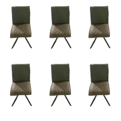 Natura Stuhlsets|6er Set Stuhl Cambridge Leder Rebound 401 RBND Taupe Grau Gestell Metall Schwarz Pulverbeschichtet