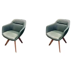 Bielefelder Werkstätten Stuhlsets|2er Set Stuhl Cara Leder Normandie Grün Holzgestell Massiv Nussbaum Geölt