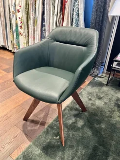 Bielefelder Werkstätten Stuhlsets|2er Set Stuhl Cara Leder Normandie Grün Holzgestell Massiv Nussbaum Geölt