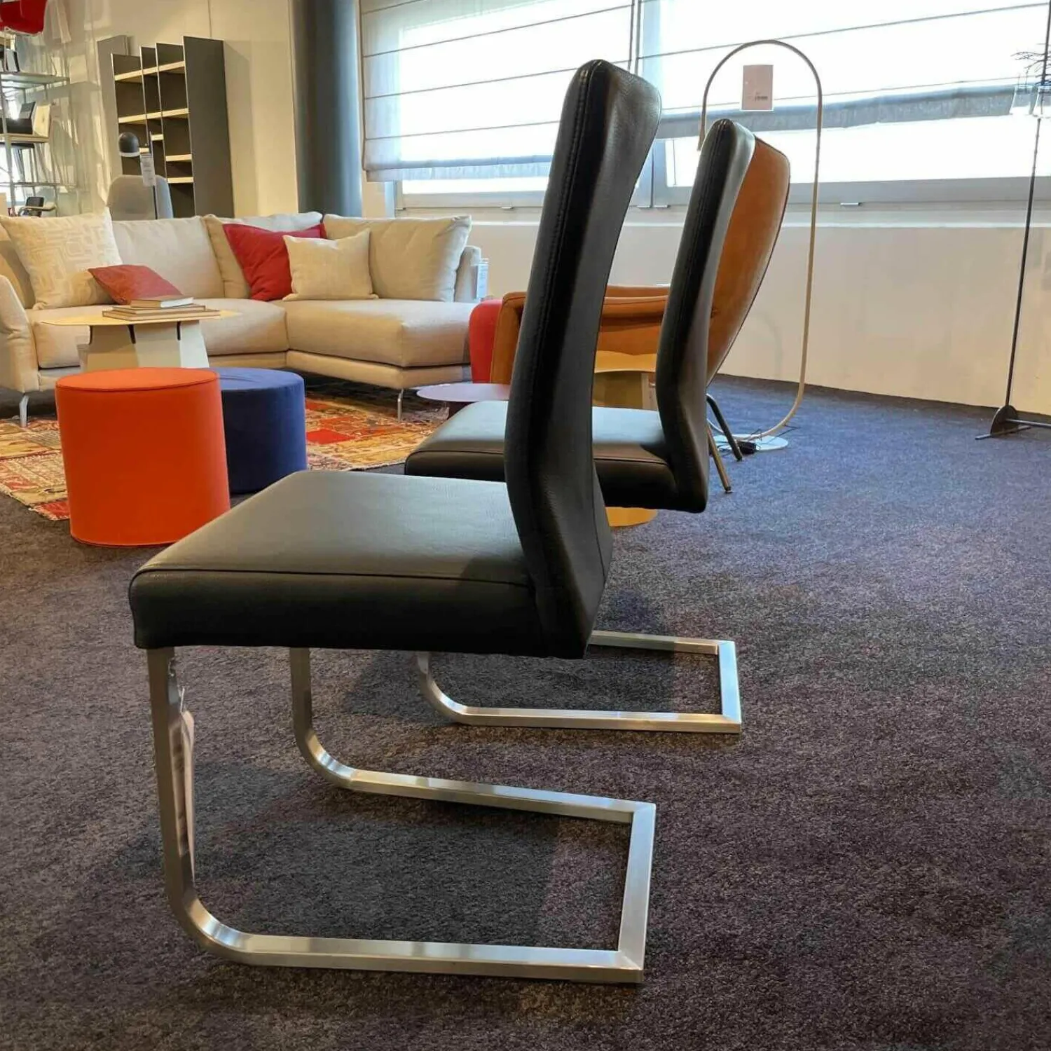 Carega Design Stuhlsets|2er Set Stuhl Carla Leder Toledo Nero Schwarz Freischwinger