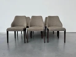 Molteni & C Stuhlsets|6er Set Stuhl Chelsea Stoff Wizard W33Q3 Grau Braun Gestell Massivholz Eucalyptus Gebeizt