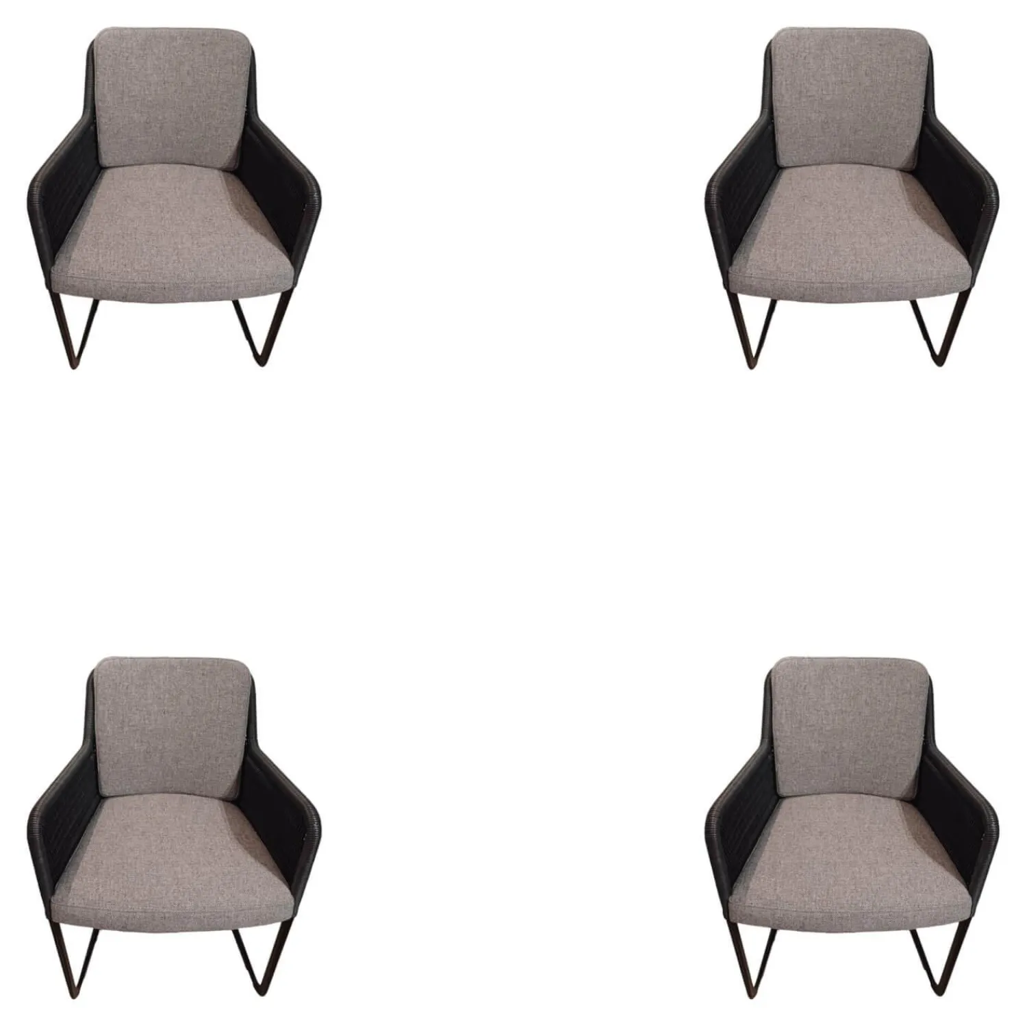 Tecta Stuhlsets|4er Set Stuhl D43 Armlehner Stoff Hallingdal Fb 130 Anthrazit Geflecht Anthrazit Gestell Schwarz Pulverbeschichtet