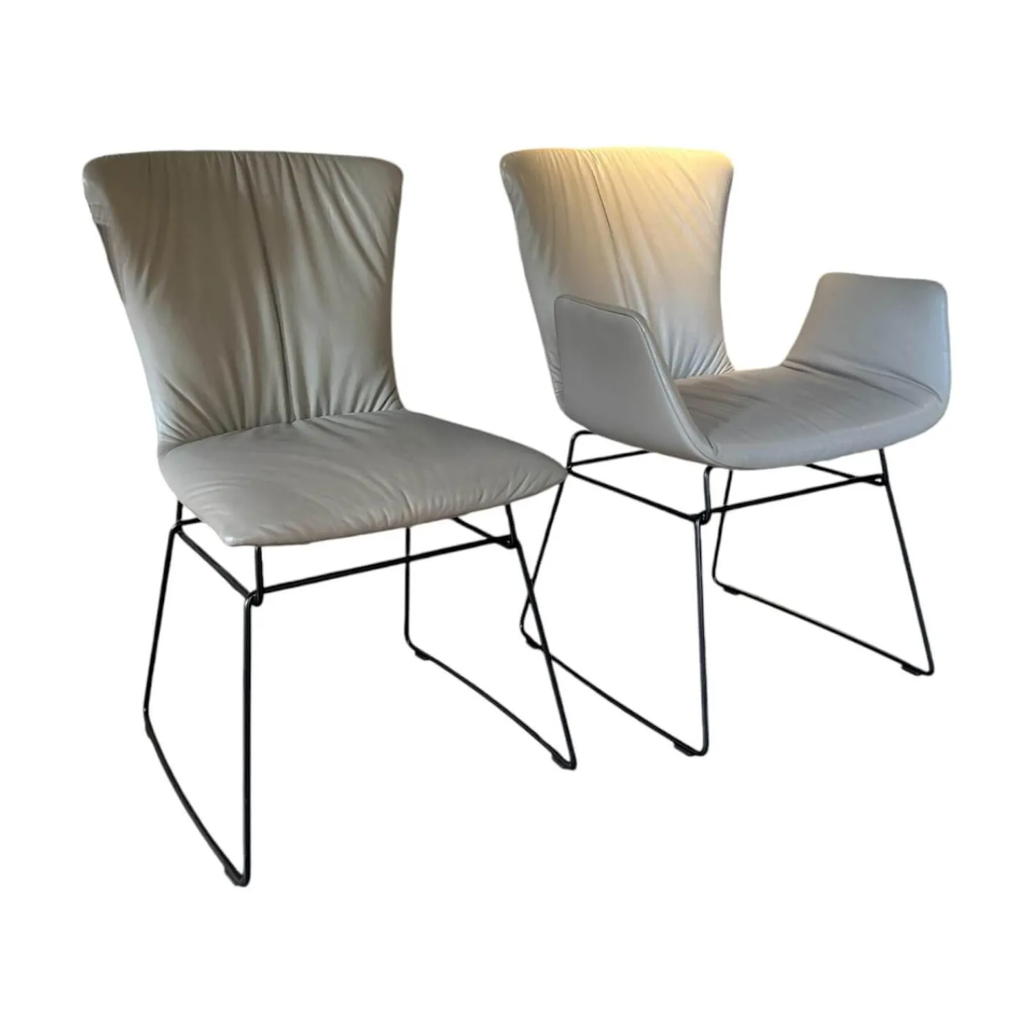 Draenert Stuhlsets|2er Set Stuhl Dexter 2057 Leder 3 Select 12 Schlamm Braun Grau Drahtgestell Schwarz Mit PVC Gleitern