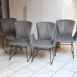 Draenert Stuhlsets|4er Set Stuhl Dexter 2057-I Leder II Elmosoft 11049 Grau Drahtgestell Schwarz