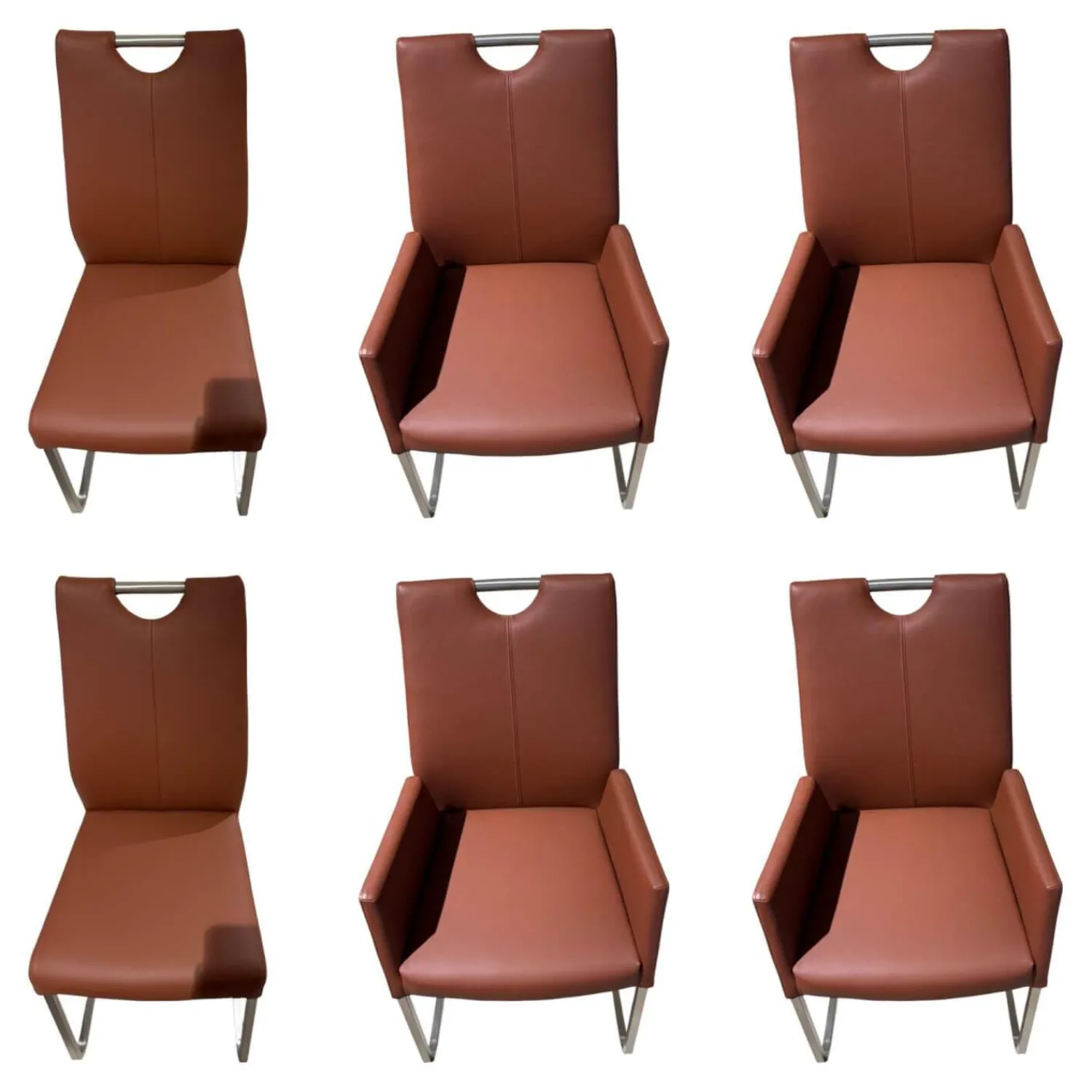 Carega Design Stuhlsets|6er Set Stuhl Emma Leder Toledo II Terra Braun Gestell Edelstahl Quadratisch