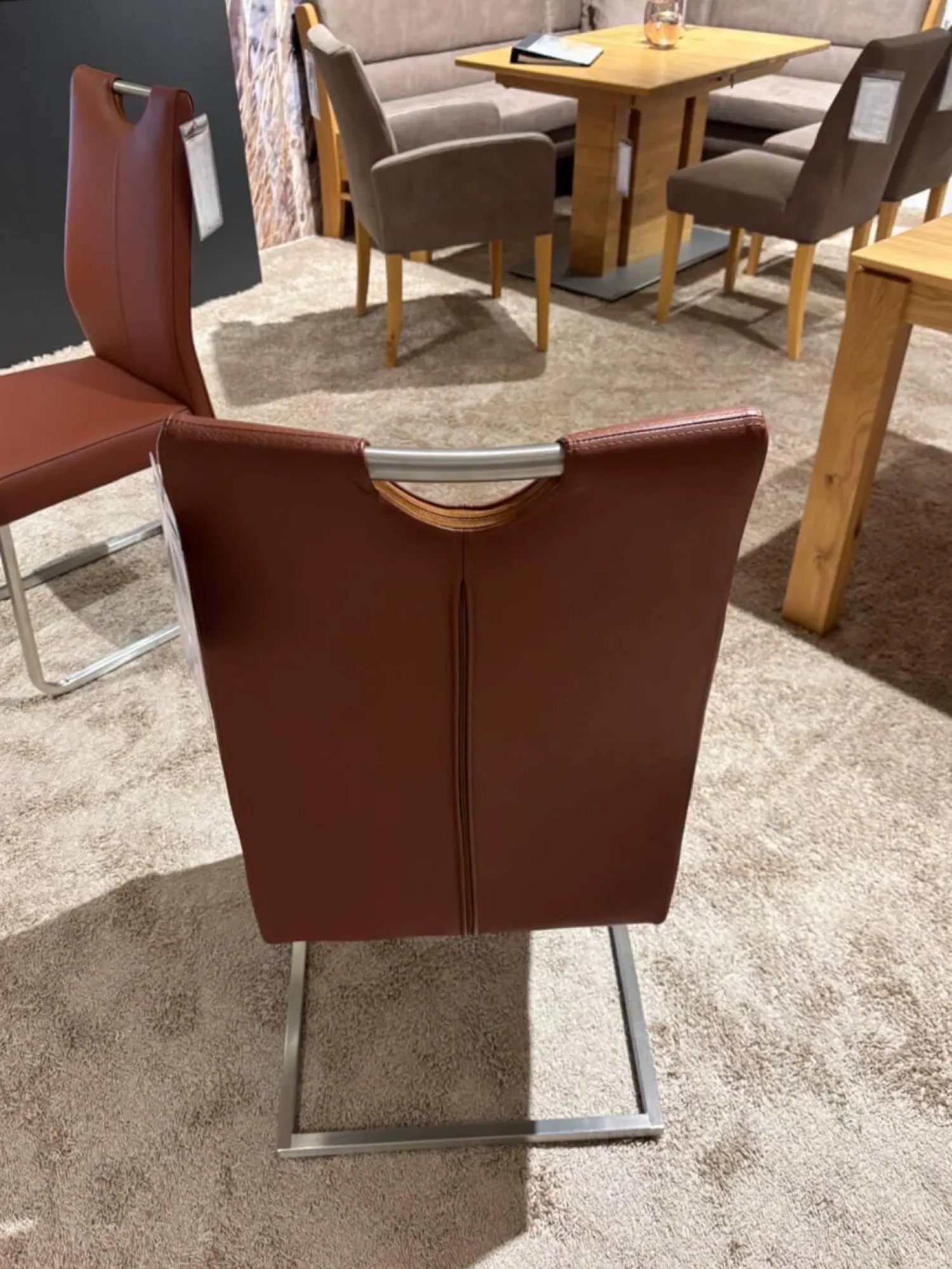 Carega Design Stuhlsets|6er Set Stuhl Emma Leder Toledo II Terra Braun Gestell Edelstahl Quadratisch