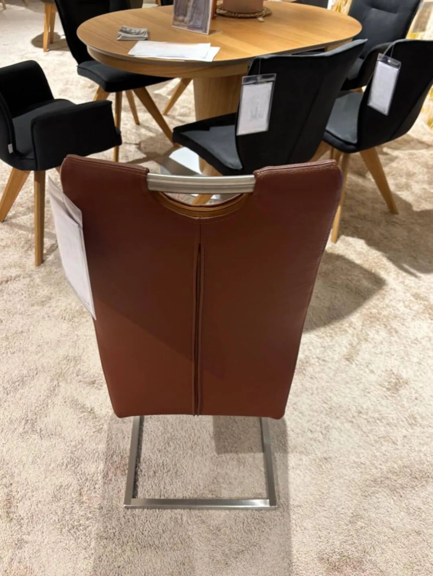 Carega Design Stuhlsets|6er Set Stuhl Emma Leder Toledo II Terra Braun Gestell Edelstahl Quadratisch