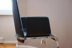 Team 7 Stuhlsets|6er Set Stuhl F1 Leder 70240 Schwarz Gestell Stahl Verchromt Glänzend