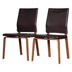 COR Stuhlsets|2er Set Stuhl Fino Ohne Armlehnen Mit Hoher Rückenlehne Leder 216 Braun Gestell Holz Nuss Natur Mit Filzgleitern