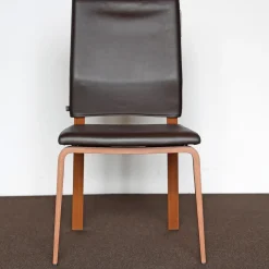 COR Stuhlsets|2er Set Stuhl Fino Ohne Armlehnen Mit Hoher Rückenlehne Leder 216 Braun Gestell Holz Nuss Natur Mit Filzgleitern