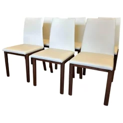 Scholtissek Stuhlsets|6er Set Stuhl Fugo Leder 2 48 Weiß Gestell Nussbaum Natur Geölt