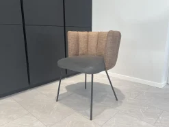 KFF Stuhlsets|4er Set Stuhl Gaia Sitzfläche Leder Rawhide 356 Schwarz Rücken Stoff Picasso 5363 Gold Braun 4 Fuß Rundrohrgestell Metall Schwarz