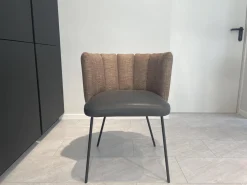 KFF Stuhlsets|4er Set Stuhl Gaia Sitzfläche Leder Rawhide 356 Schwarz Rücken Stoff Picasso 5363 Gold Braun 4 Fuß Rundrohrgestell Metall Schwarz