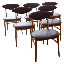 Gubi Stuhlsets|6er Set Stuhl Gent Leder Kastanienbraun Gestell Eiche Geölt