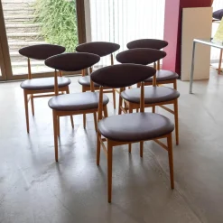 Gubi Stuhlsets|6er Set Stuhl Gent Leder Kastanienbraun Gestell Eiche Geölt