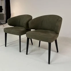 Werther Stuhlsets|2er Set Stuhl George Bezug Leder L9999F Velvet Grau Braun Holzgestell Füße Schwarz Gebeizt