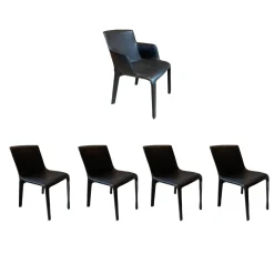 Walter Knoll Stuhlsets|5er Set Stuhl Gio Anilinleder Elen Schwarz Oberfläche Gewachst