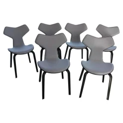 Fritz Hansen Stuhlsets|6-er Set Stuhl Grand Prix Stoff Grau Gestell Esche Schwarz