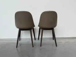 Menu Stuhlsets|2er Set Stuhl Harbour Leder Dakar Grey Braun Grau Gestell Eiche Dunkel Gebeizt