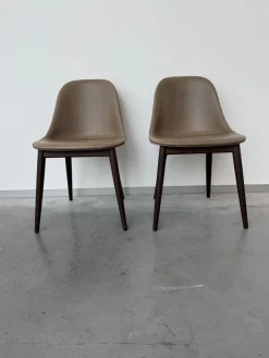 Menu Stuhlsets|2er Set Stuhl Harbour Leder Dakar Grey Braun Grau Gestell Eiche Dunkel Gebeizt