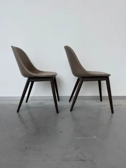 Menu Stuhlsets|2er Set Stuhl Harbour Leder Dakar Grey Braun Grau Gestell Eiche Dunkel Gebeizt