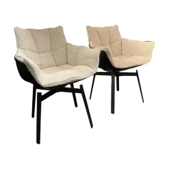 B&B Italia Stuhlsets|2er Set Stuhl Husk Stoff Sambuco 2619100 Weiß Schale Polyurethanharz Anthrazit Gestell Schwarz Verchromt Lackiert