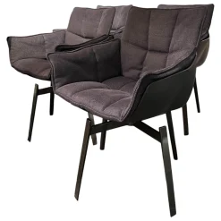 B&B Italia Stuhlsets|4-er Set Stuhl Husk Stoff Serle Grau Blau Schale Polyurethanharz Anthrazit Gestell Schwarz Verchromt Lackiert