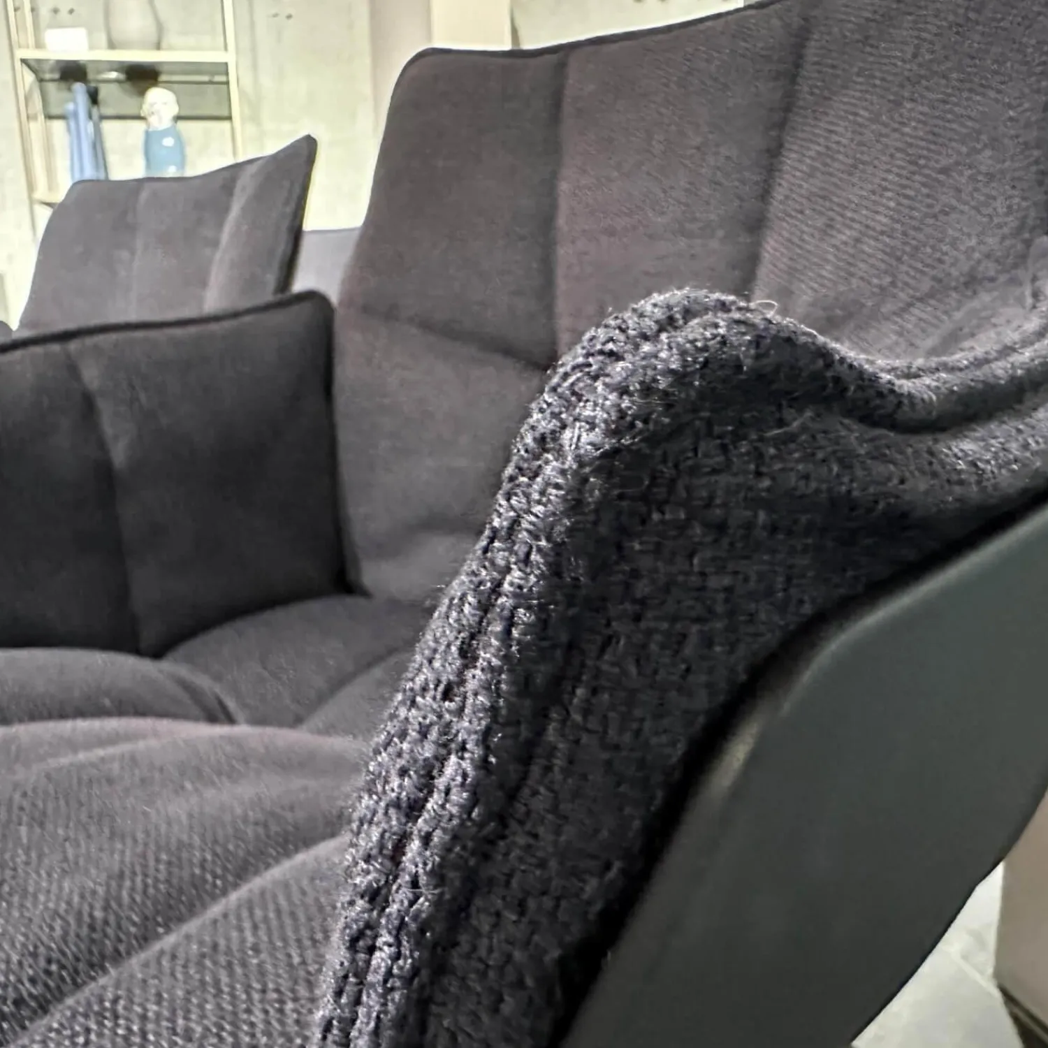 B&B Italia Stuhlsets|4-er Set Stuhl Husk Stoff Serle Grau Blau Schale Polyurethanharz Anthrazit Gestell Schwarz Verchromt Lackiert