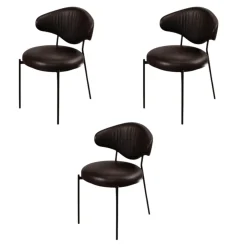 KFF Stuhlsets|3er Set Stuhl Icon Leder Sauvage Moro Schwarz Gestell Rundrohr Schwarz