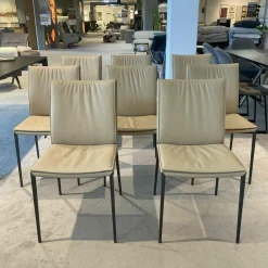 Cattelan Italia Stuhlsets|8er Set Stuhl Isabel Softleder Safari Beige Füße Metall Graphit Anthrazit Matt