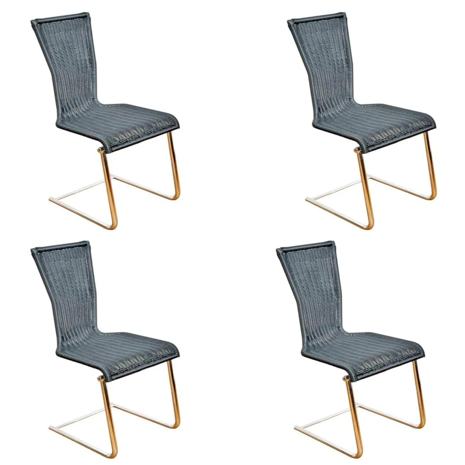 Bacher Stuhlsets|4er Set Stuhl Jimmy Saleen Geflecht Schwarz Gestell Chrom