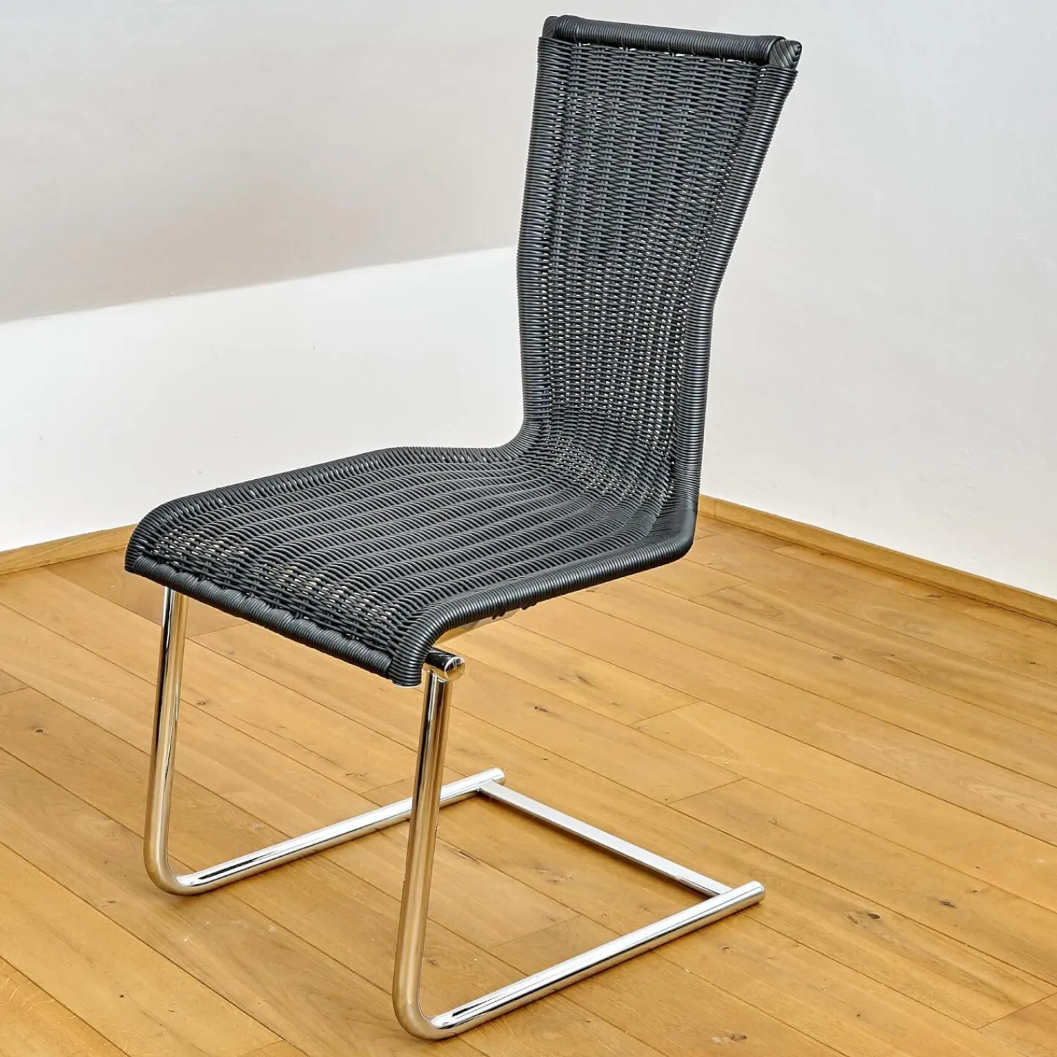 Bacher Stuhlsets|4er Set Stuhl Jimmy Saleen Geflecht Schwarz Gestell Chrom