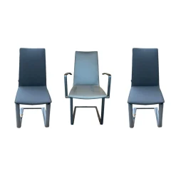 Bacher Stuhlsets|3er Set Stuhl Karma Leder Toledo Anthrazit Gestell Flachstahl Schwarz Mit Und Ohne Armlehnen