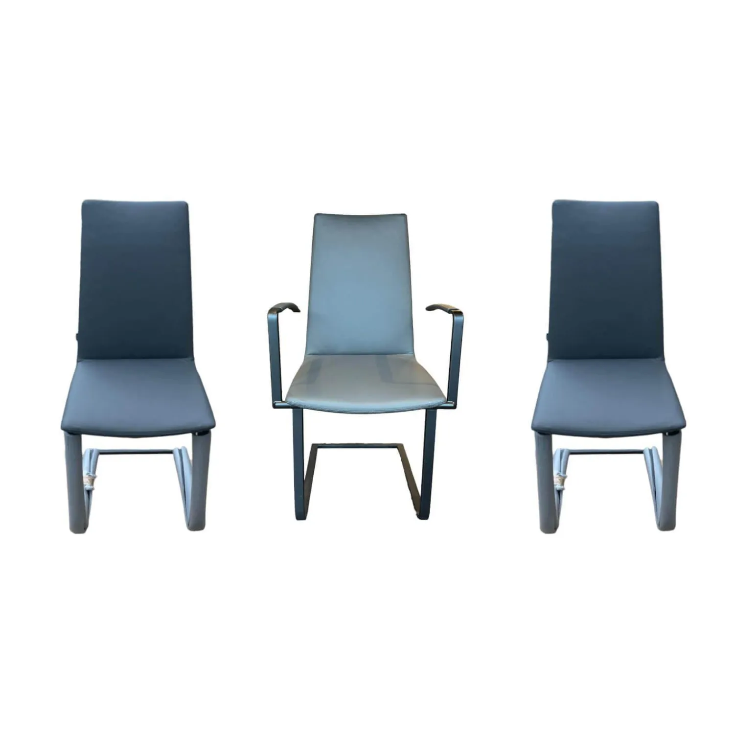 Bacher Stuhlsets|3er Set Stuhl Karma Leder Toledo Anthrazit Gestell Flachstahl Schwarz Mit Und Ohne Armlehnen